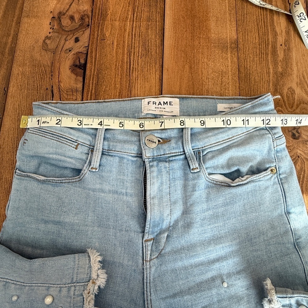 FRAME Le High Straight Double Frayed Hem Pearl Jean 45024 - Picture 8 of 14